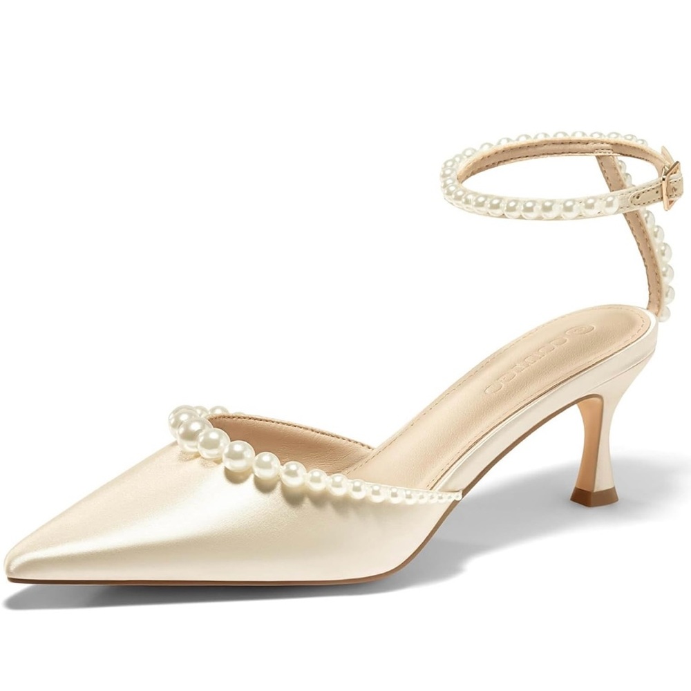 Elegant Cream Pearl-Embellished Women's Heels